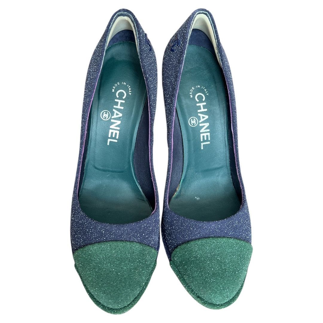 Chanel CHANEL Purple/Green Interlocking CC Logo Pumps, US8.5/IT38.5 Size US 8.5 / IT 38.5 - 6 Thumbnail