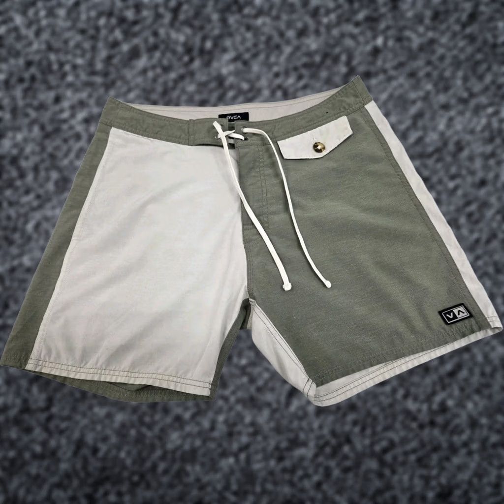 RVCA RVCA Mens Hybrid Shorts Front Pocket Zippered Drawstring Size 31 Green/Beige Regular Inseam 5in Lightweight Quick Dry Beach Casual Mens Size US 31 - 1 Thumbnail