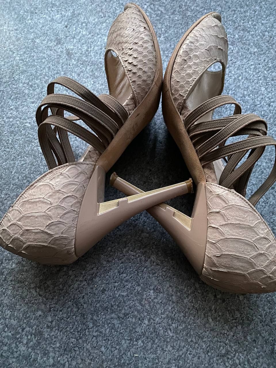 Fendi Fendi Beige Python Embossed Leather Open Toe Pumps Size 37 Size US 6.5 / IT 36.5 - 7 Thumbnail