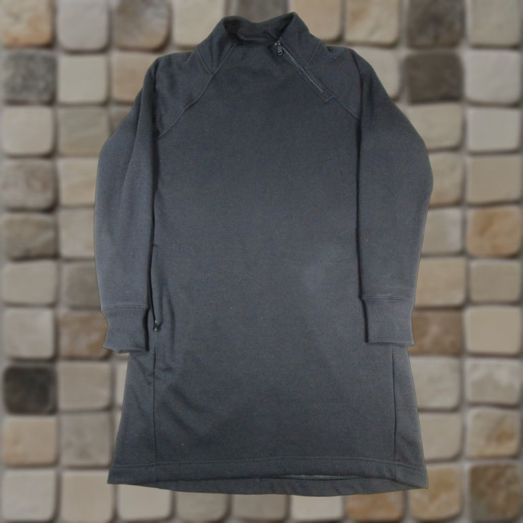 Athleta Dress Womens M Black Solid Long Sleeve Mock Neck Zip A-Line Sweater  Dress Short