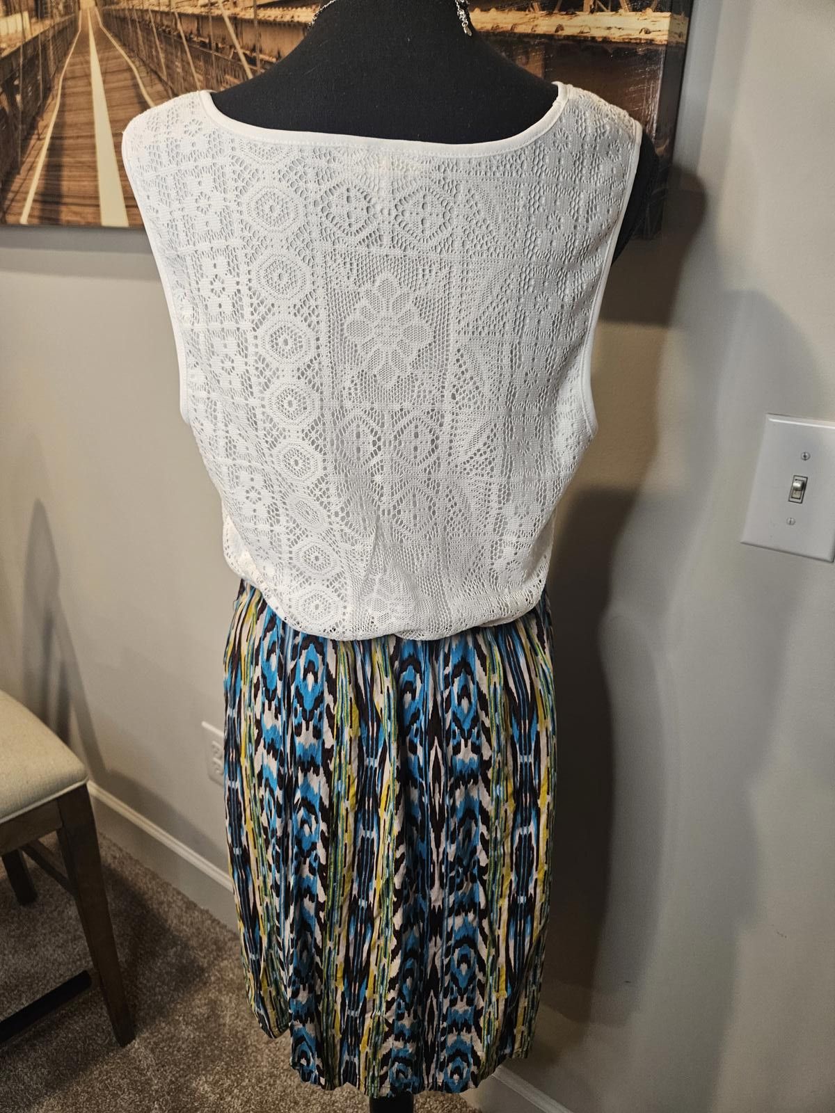 Designer Allison Brittney White Lace & Patterned Dress #438 Size L / US 10 / IT 46 - 3 Thumbnail