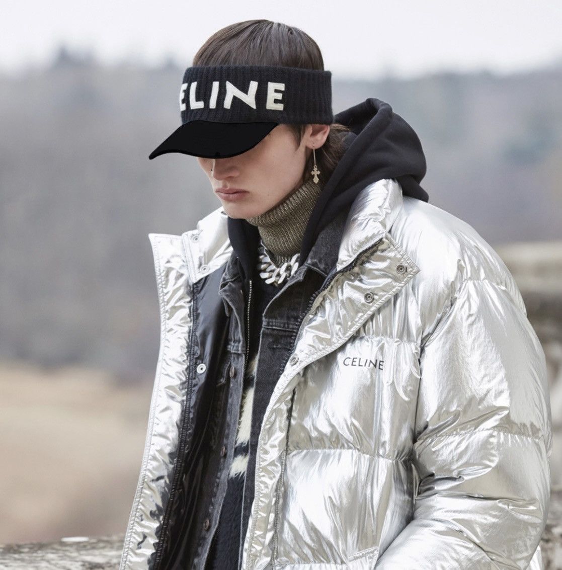 Celine × Hedi Slimane FW21 Teen Knight Poem Runway Visor Headband Hat ...