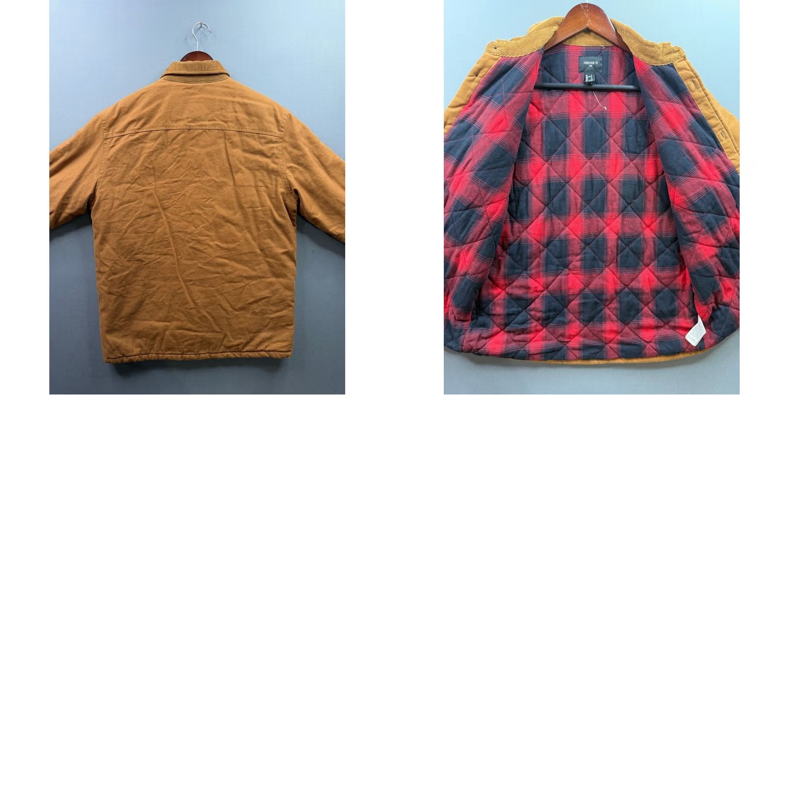 Forever 21 Forever 21 Shirt Jacket Mens Brown Canvas Corduroy Plaid Lined Shacket Small Size US S / EU 44-46 / 1 - 8 Thumbnail