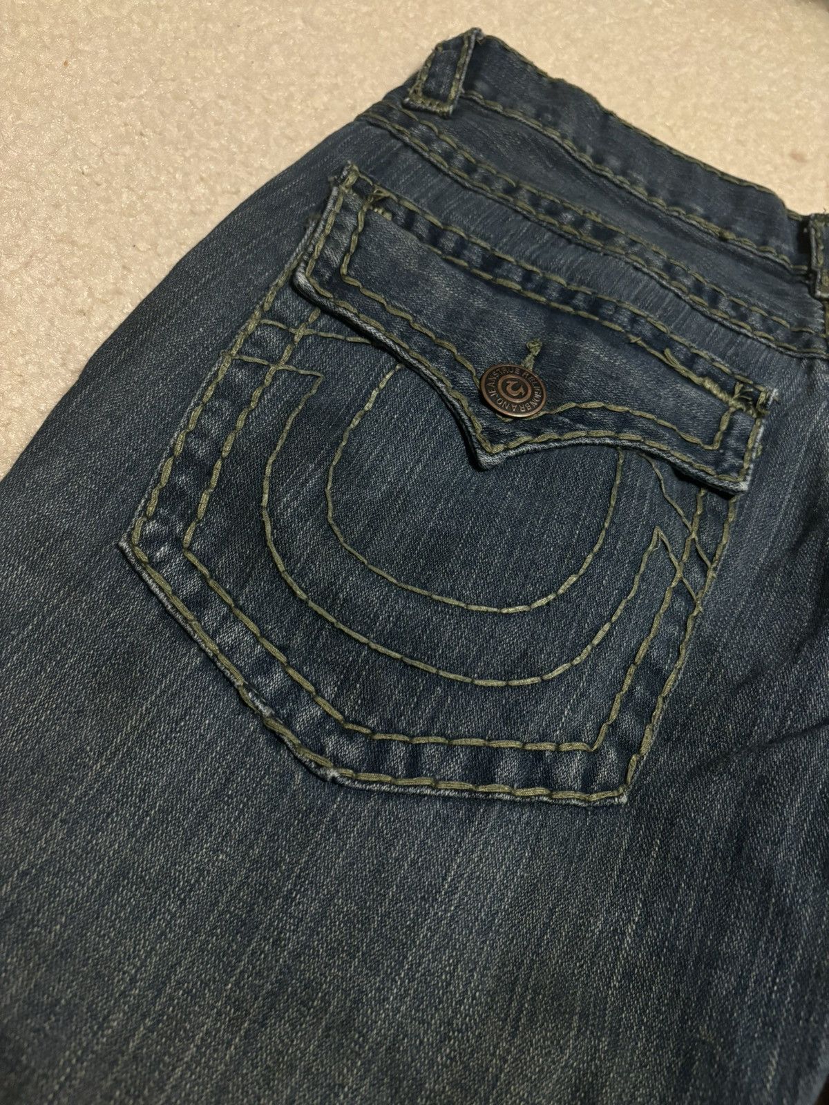 True Religion True Religion Joey Green Horseshoe Stitch Jeans Size US 36 / EU 52 - 3 Thumbnail