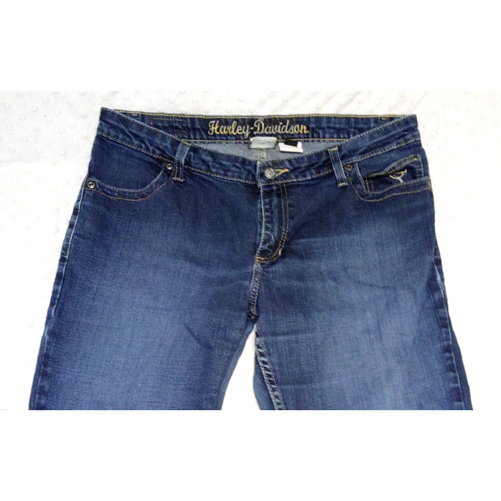 Harley Davidson Harley-Davidson Jeans Boots Cut Embellished Mid-Rise 12 Women Dark Blue 34x32 Denim 5-Pocket USA Vintage Theme Mens Womens boys Girls Size 34" / US 12 / IT 48 - 4 Thumbnail