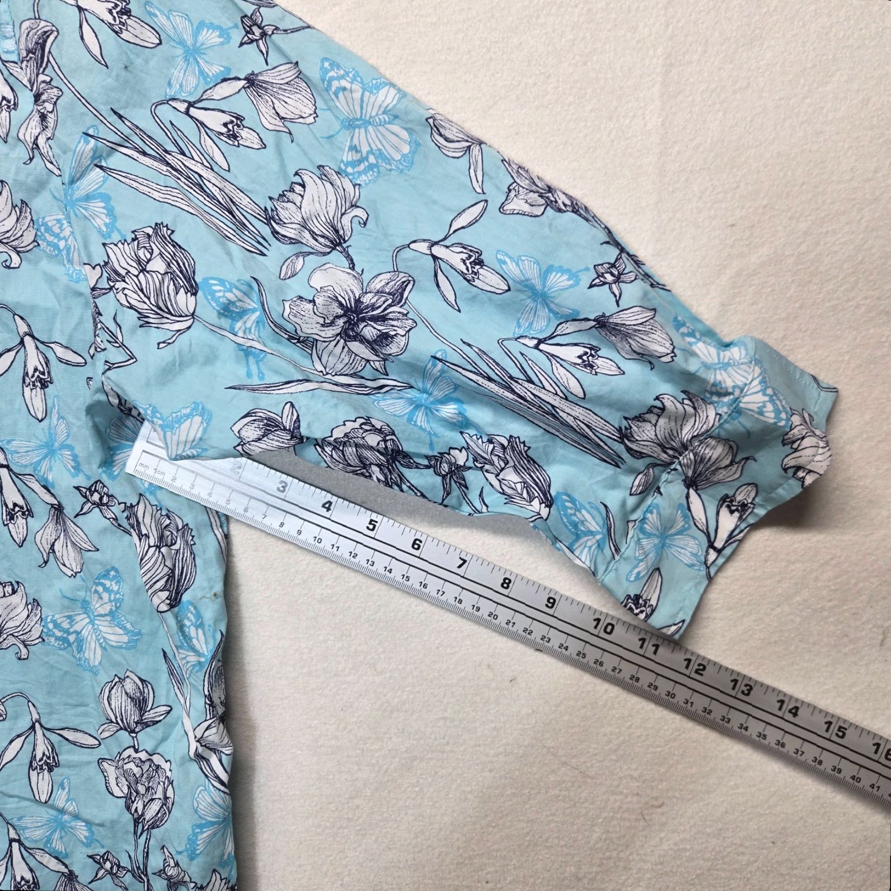 Vintage National Shirt Womens Plus 3X Blue With White Flowers Floral 3/4 Sleeves Button UP Size XXL / US 16-18 / IT 52-54 - 5 Thumbnail