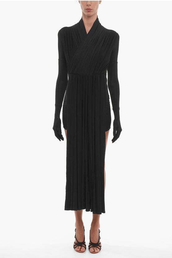 image of Balenciaga Asymmetric Maxi Dress With Gloves in Black, Women's (Size Medium)