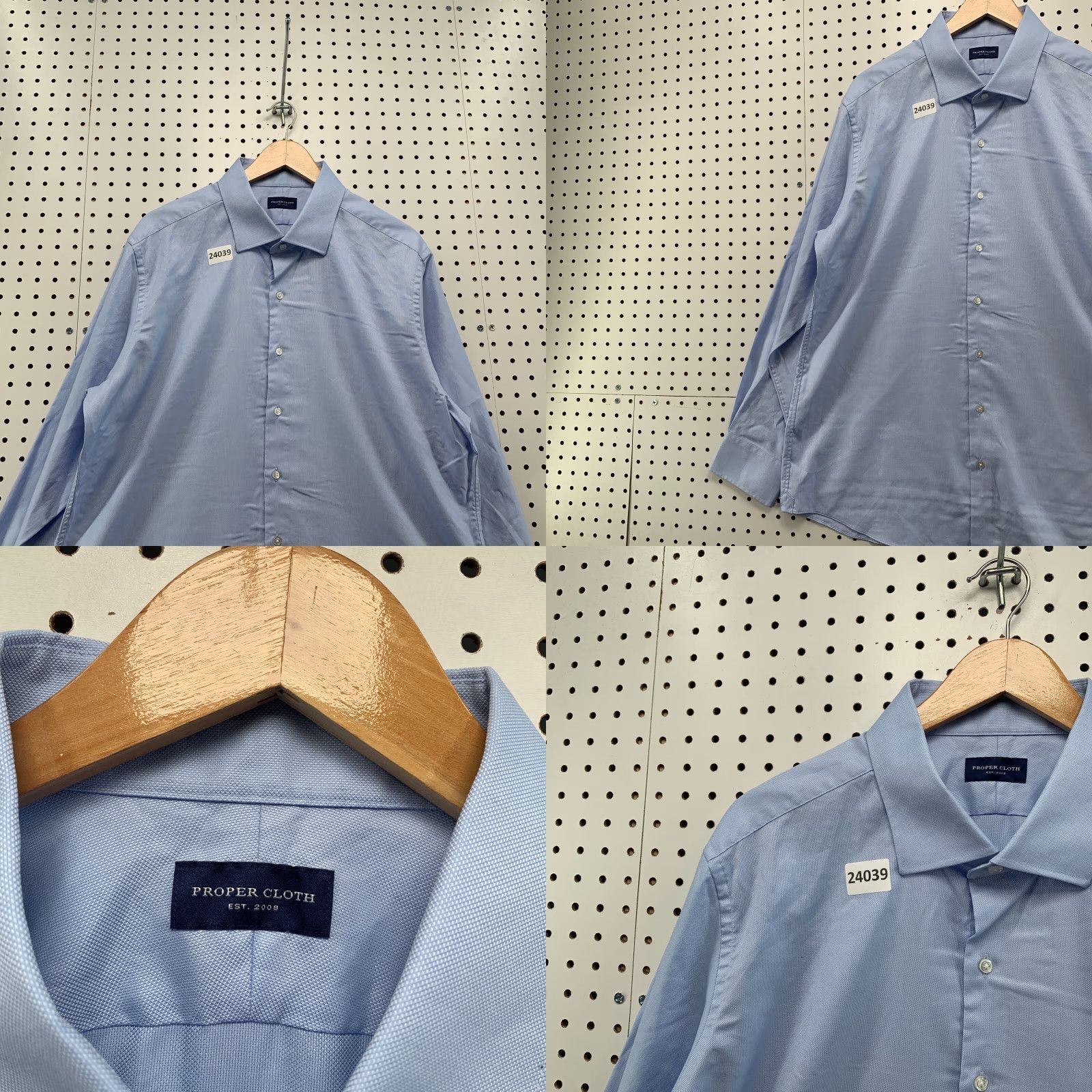 Proper Cloth Proper Cloth Shirt Mens Solid Blue Long Sleeve 2XL Cotton 19.2 Neck 25x31.5 Button-Up Size US XXL / EU 58 / 5 - 8 Thumbnail