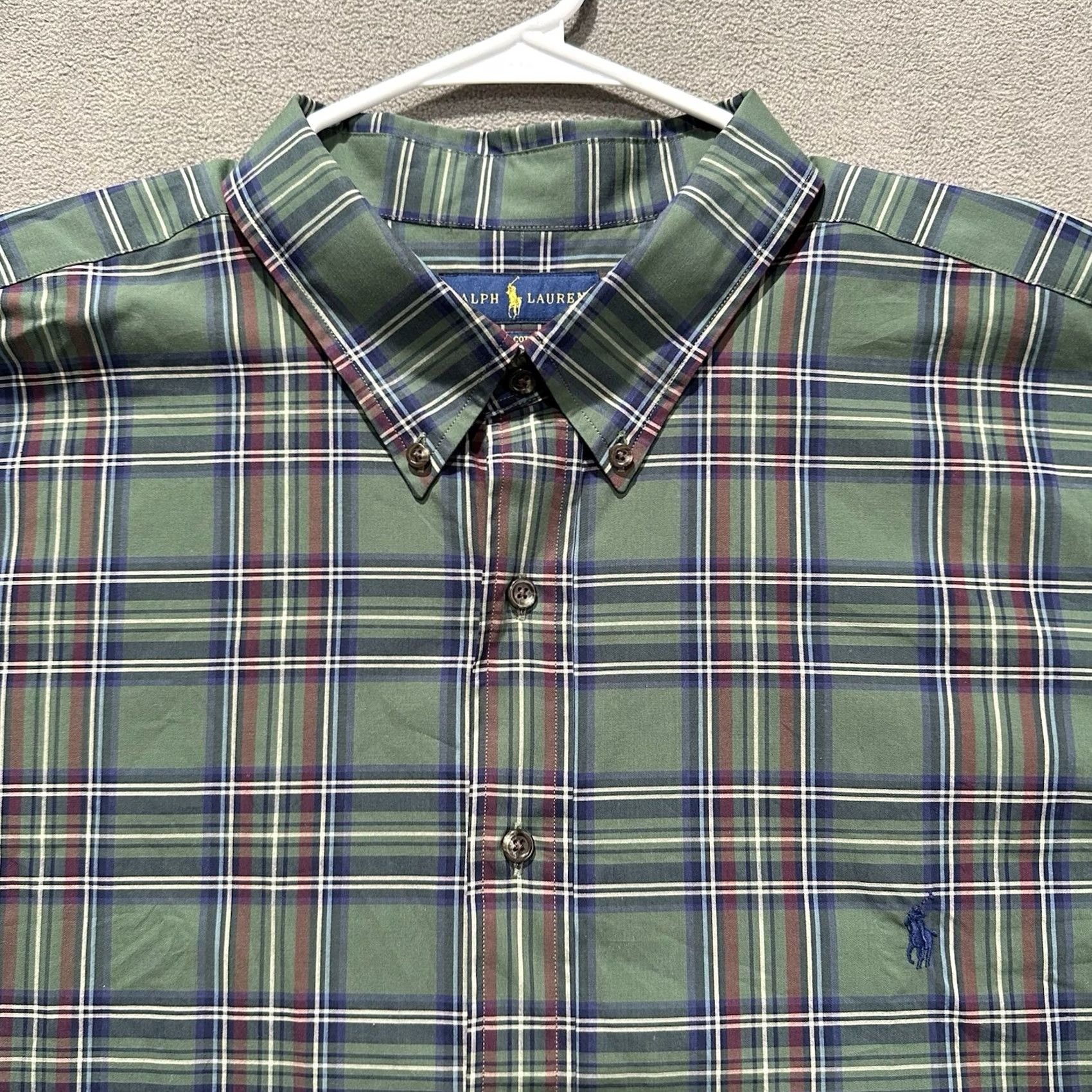 Ralph Lauren Ralph Lauren Shirt Mens 3XB Big Green Plaid Button Down 100% Cotton Stretch EUC Size US XXL / EU 58 / 5 - 3 Thumbnail