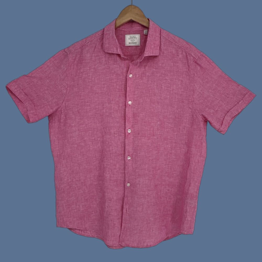 Murano Murano Shirt Mens Large Pink Linen Short Sleeve Button Up Spring Size US L / EU 52-54 / 3 - 1 Thumbnail