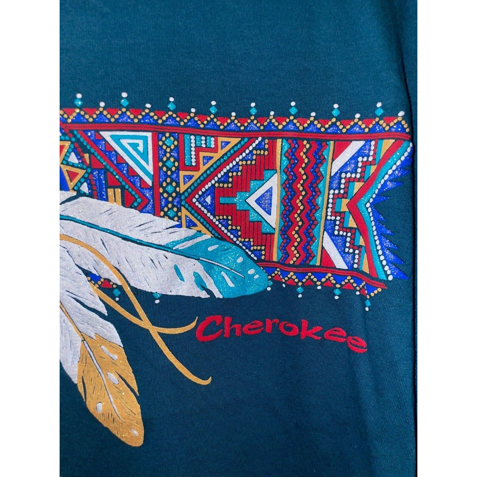 Jerzees Vintage Cherokee Shirt Native American Drum Tee Green 90s L Size US L / EU 52-54 / 3 - 3 Thumbnail