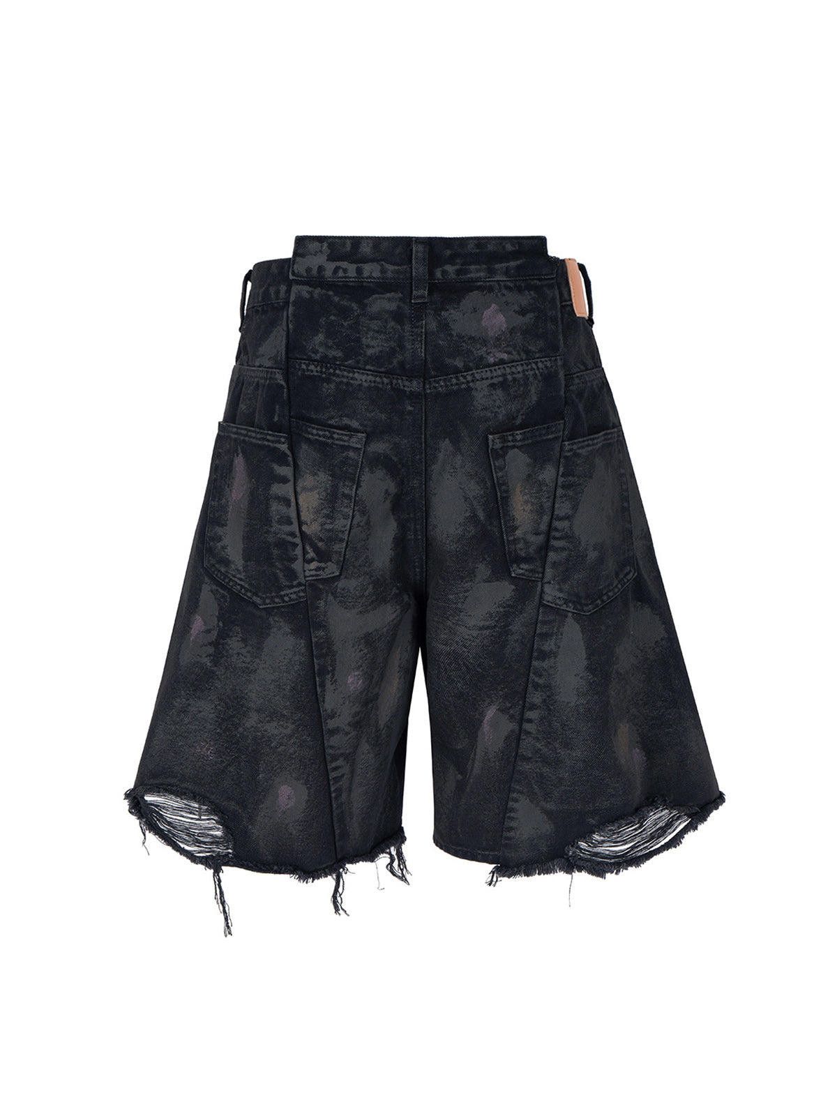 Japanese Brand Tie-Dye Distressed Denim Shorts Size ONE SIZE - 4 Thumbnail