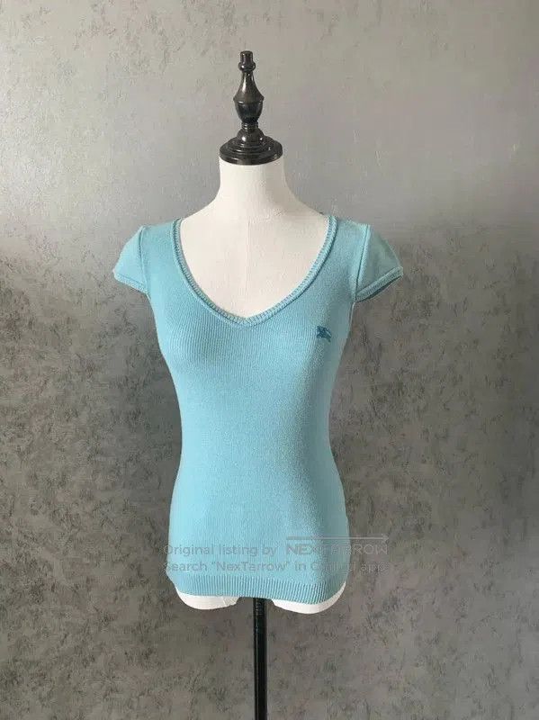 Burberry Short Sleeve Blue Wool T-Shirt.