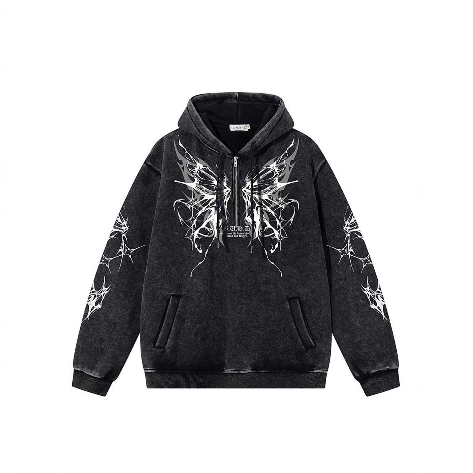 Japanese Brand Black Graphic Print Zip-Up Hoodie, Casual Streetwear Hoodie Size US M / EU 48-50 / 2 - 1 Thumbnail