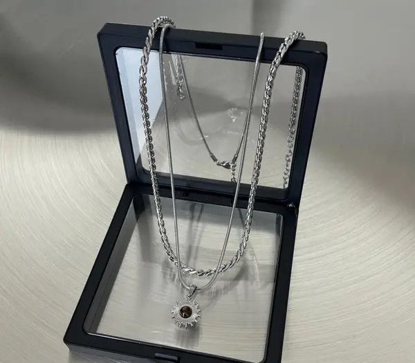 Jewelry Silver Layered Necklace with Sun Pendant Size ONE SIZE - 2 Thumbnail
