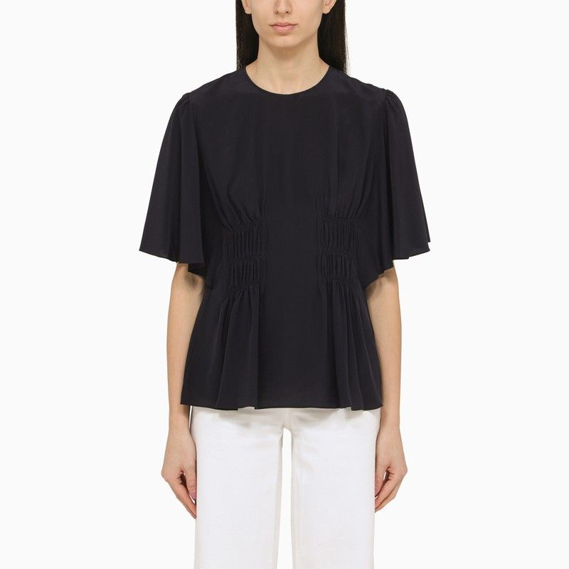 image of Chloe Blue Silk Top With Draping, Women's (Size Medium)