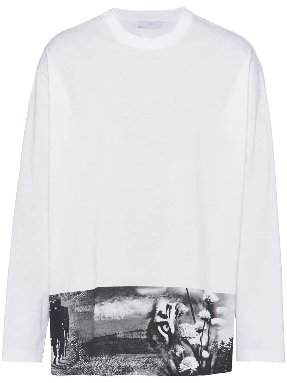 Prada o1la1rc1a0925 Graphic-Print Long-Sleeve T-Shirt in White Size US M / EU 48-50 / 2 - 1 Thumbnail