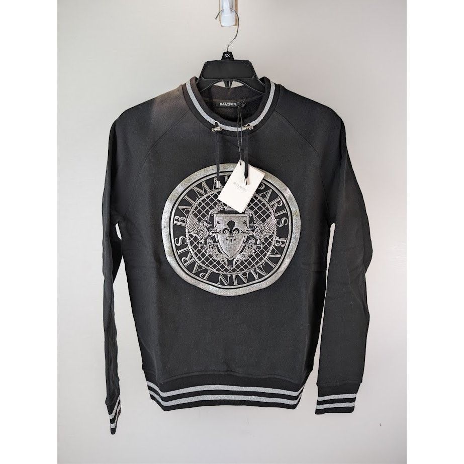 Balmain o1rshd1 Front Logo Crest Sweater in Black Size US M / EU 48-50 / 2 - 2 Thumbnail