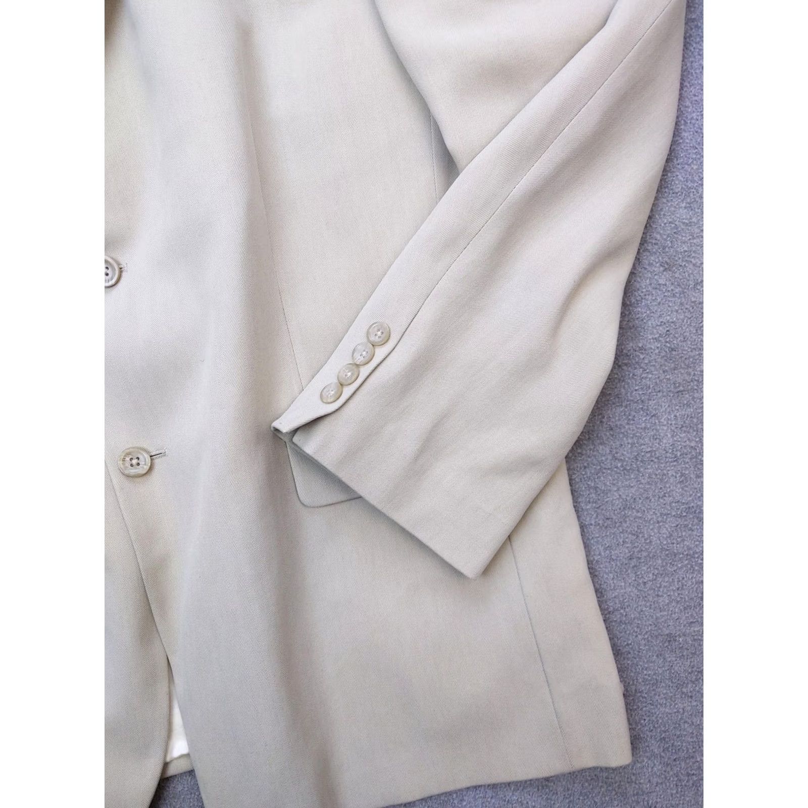 Oscar De La Renta Oscar de la Renta Blazer Mens 48R Beige 100% Silk Herringbone Sport Coat Jacket Size 48R - 3 Thumbnail