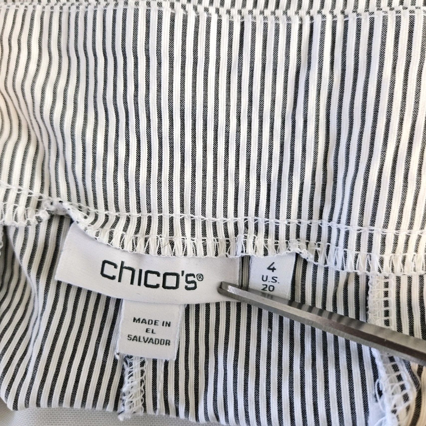 Vintage Chicos Womens Shorts Size 20 Gray White Stripe High Rise Bermuda Pull On Rayon Blend Nylon Spandex Front Flat Womens Plus Size 42" / US 20 - 4 Thumbnail