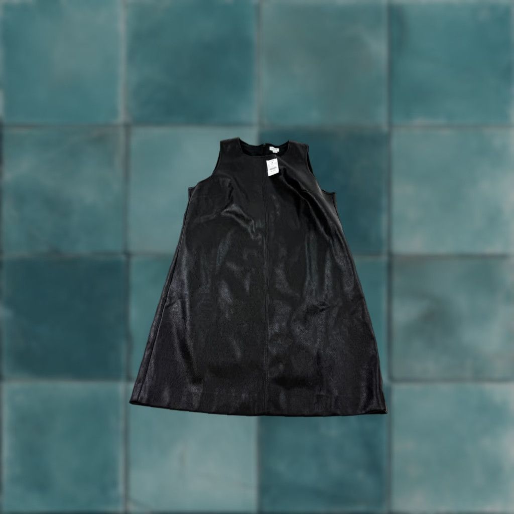 J.Crew J.CREW Dress Womens 14 Black Faux Leather Sleeveless Shift Zipper Round Neck Size XL / US 12-14 / IT 48-50 - 1 Thumbnail