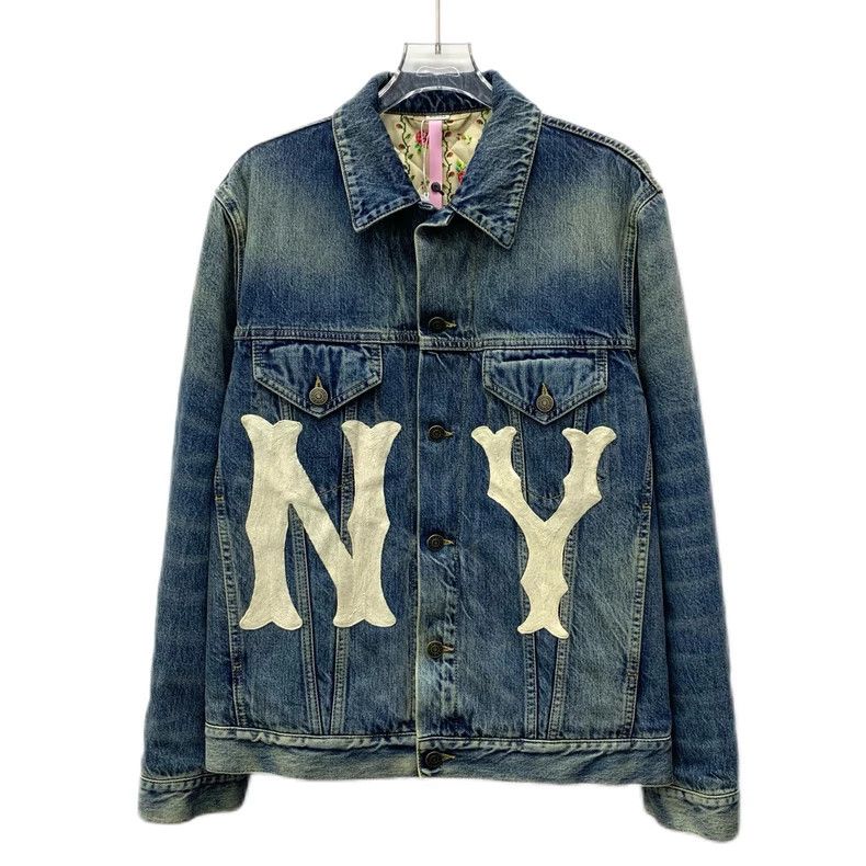 Gucci Blue letter washed old cotton lapel single-breasted l