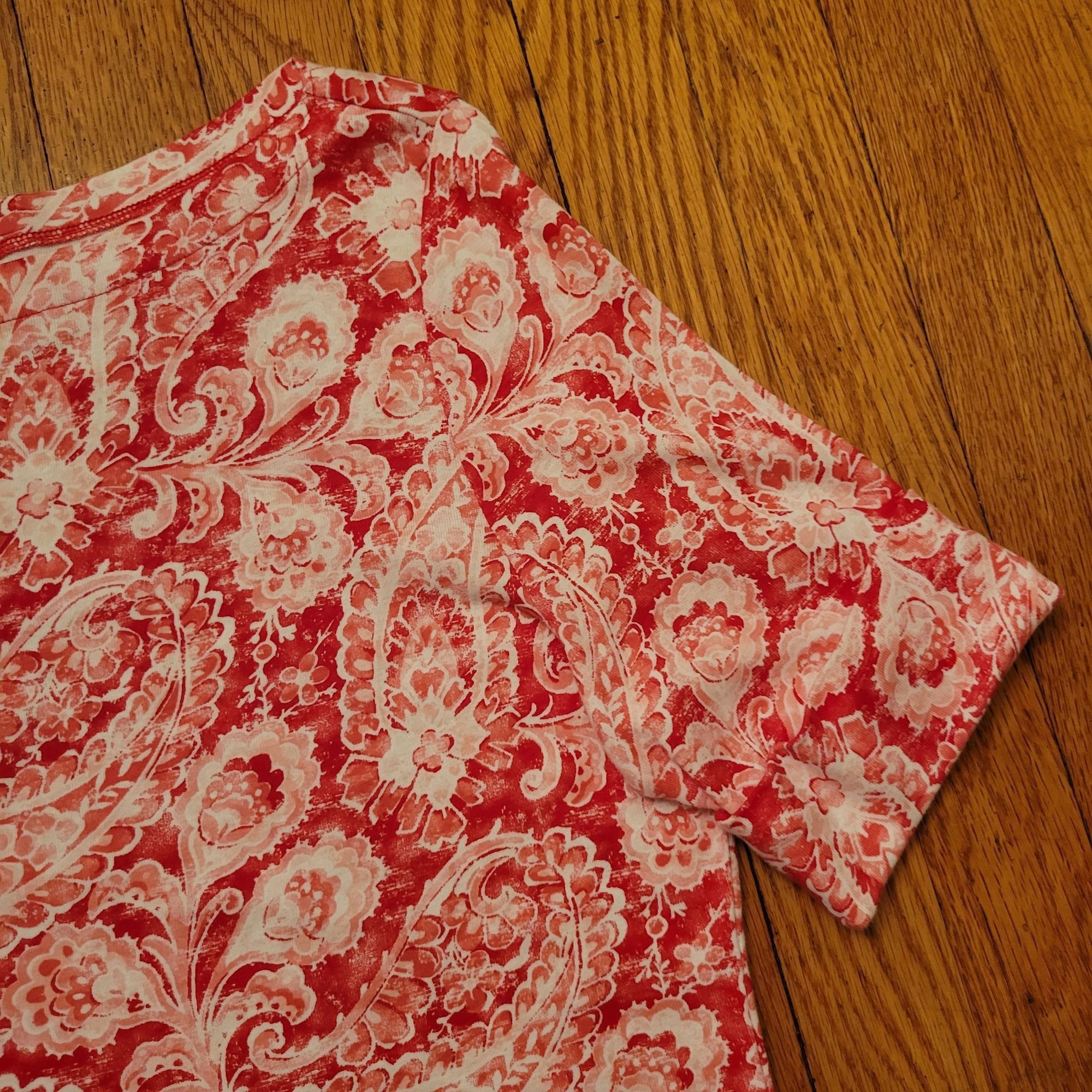 Lauren Ralph Lauren Ralph Lauren Red White Paisley Stretch Top L Cotton Boat Nec Size L / US 10 / IT 46 - 3 Thumbnail