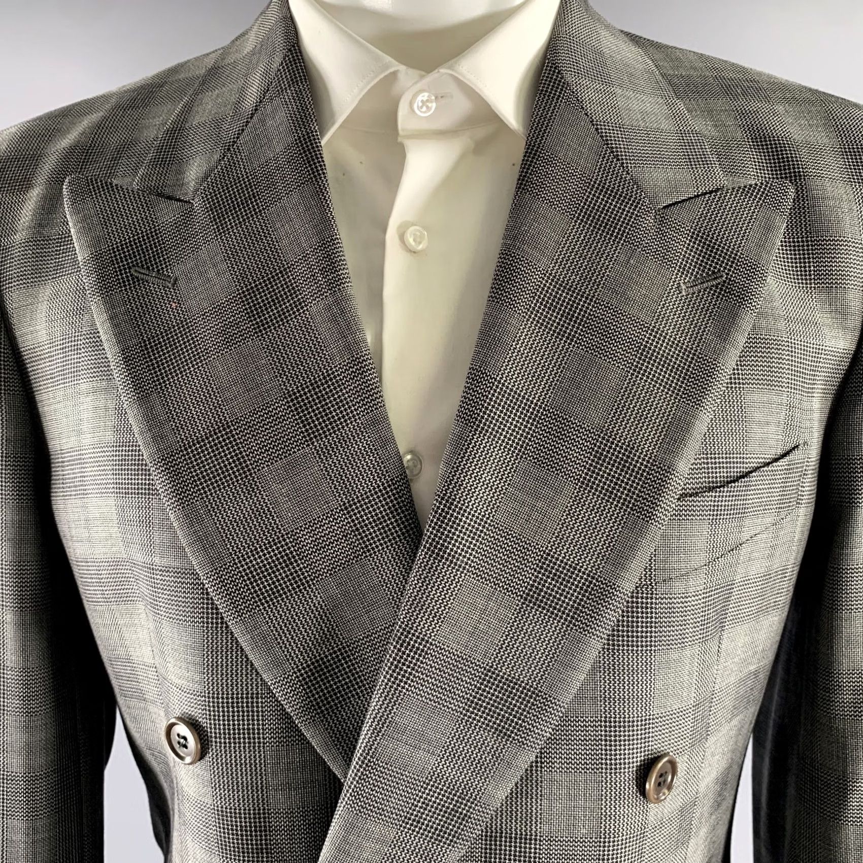 Valentino VALENTINO Blazer Grey Black Glen Check Virgin Wool Peak Lapel Size 38 Men Size 38R - 2 Thumbnail