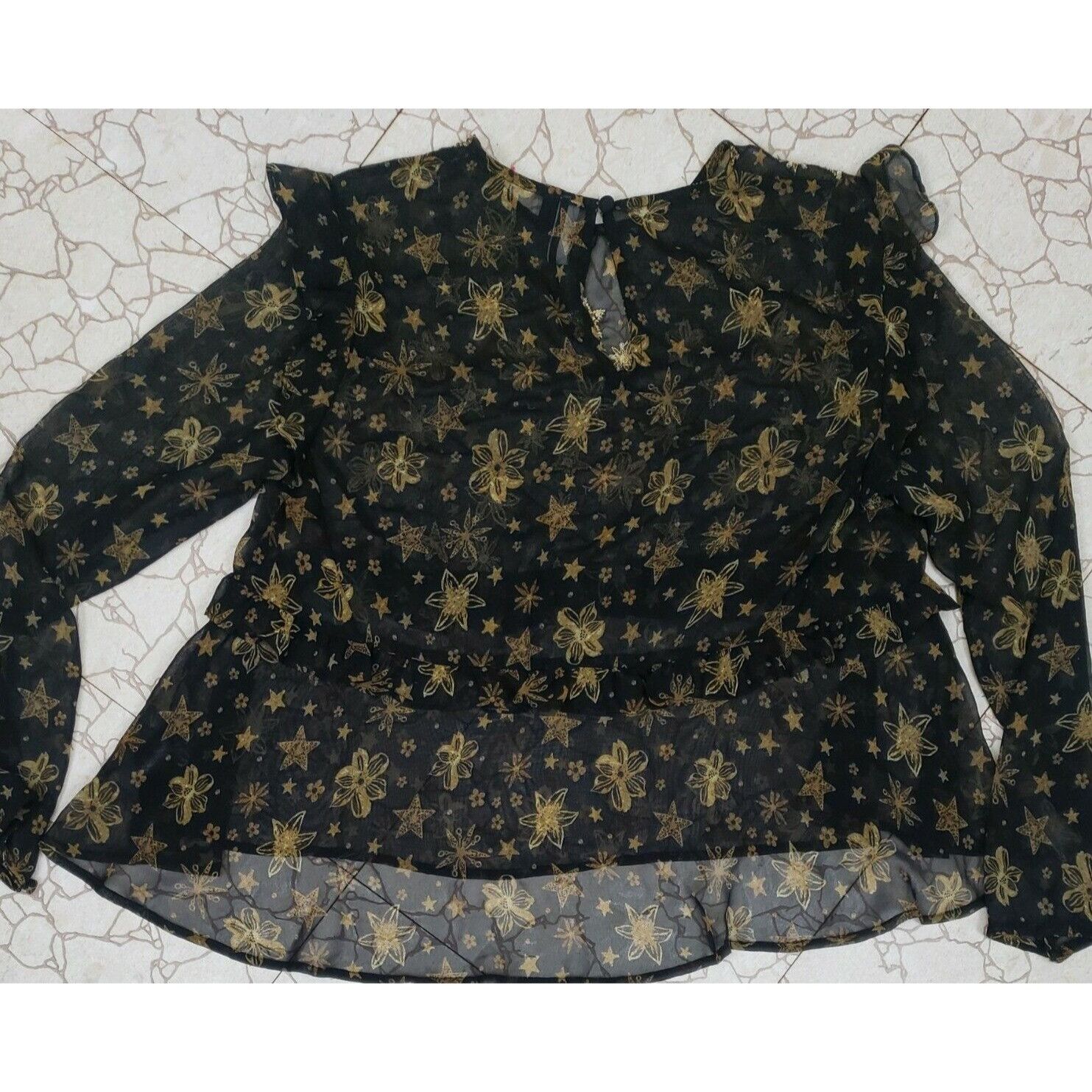Topshop Topshop Idol Blouse Sz 10 Sheer Black Chiffon Ruffles Gold S Size L / US 10 / IT 46 - 4 Thumbnail