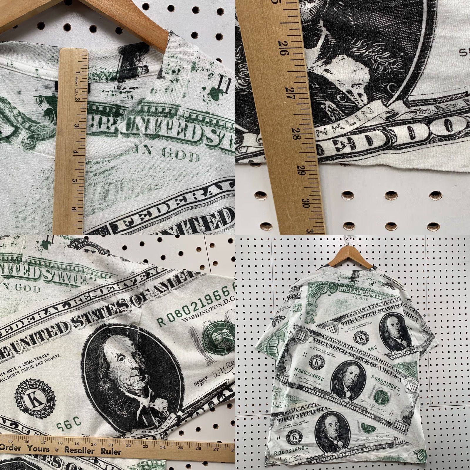 Vintage VINTAGE USA CASH Money Shirt 2XL White All Over Print AOP Hip Hop 90s Mens 24x29 Size US XXL / EU 58 / 5 - 9 Thumbnail
