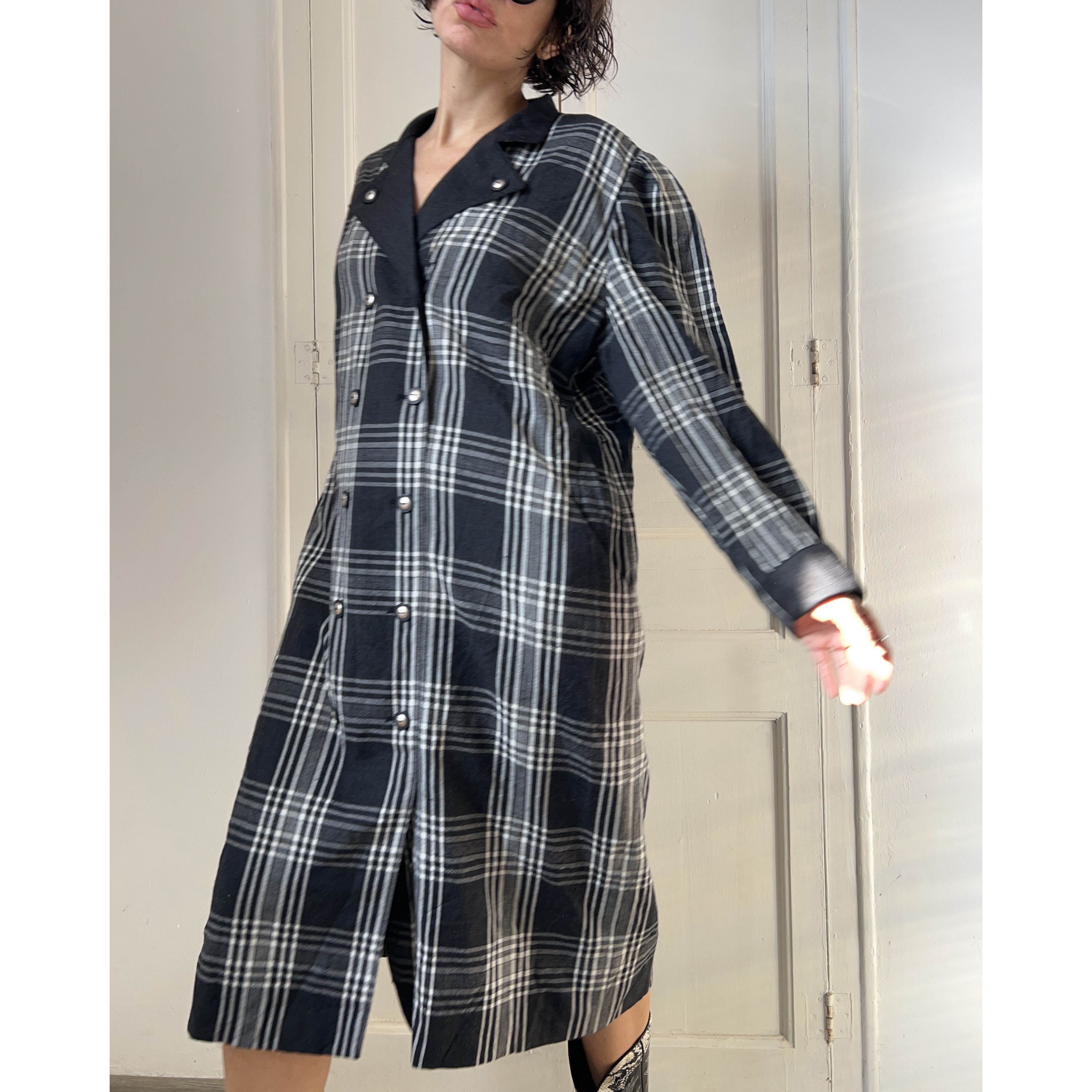 Vintage Vintage 80s Wool Plaid Double Breasted Midi Dress Size XL / US 12-14 / IT 48-50 - 7 Thumbnail