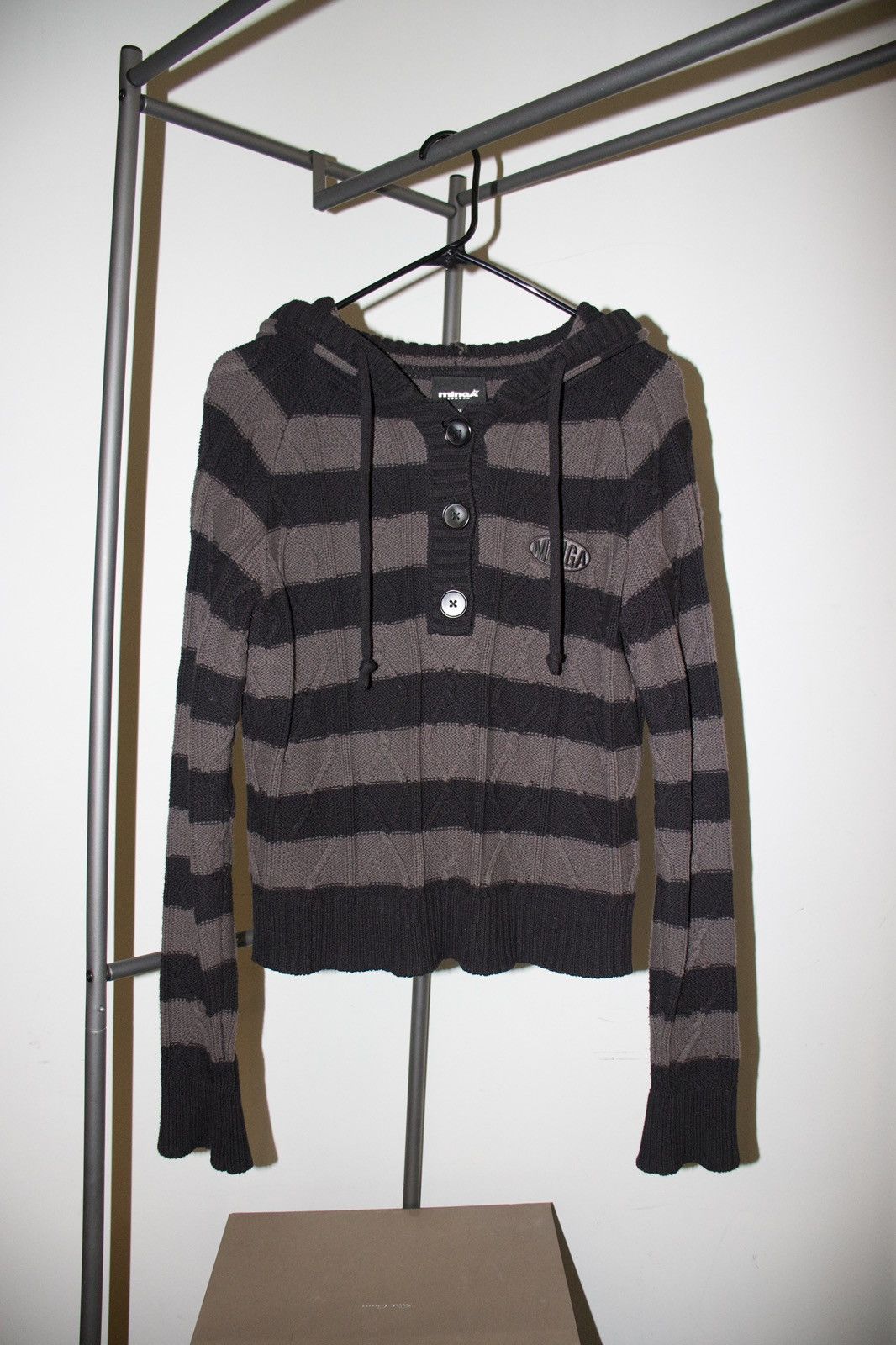 Japanese Brand MINGA LONDON NOIR STRIPED KNITTED HOODIE Size US M / EU 48-50 / 2 - 1 Thumbnail