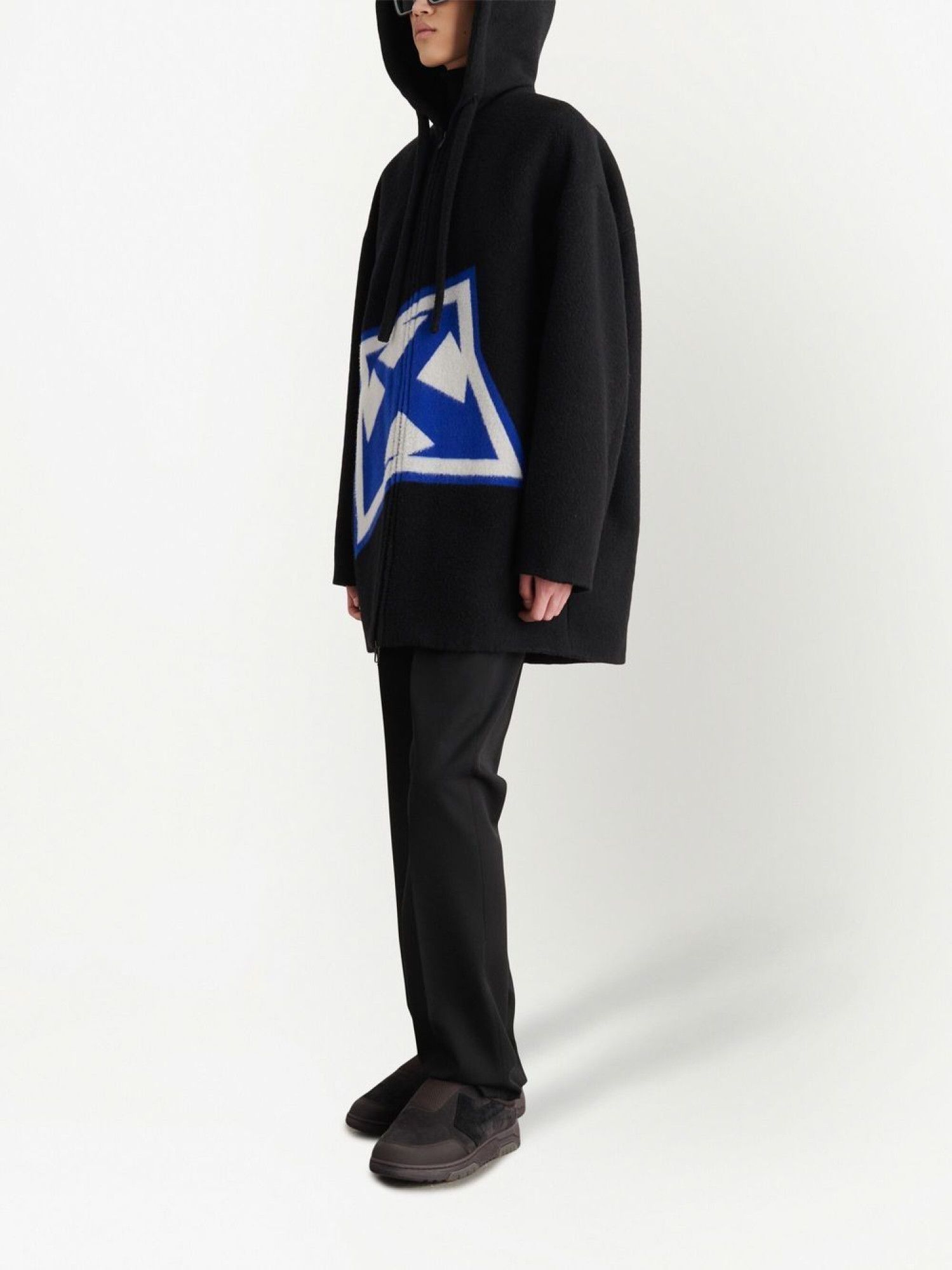 Off-White o1gr1nt1124 Thund Arrow Wool Over Zip Hooded Jacket in Black Size US S / EU 44-46 / 1 - 3 Thumbnail