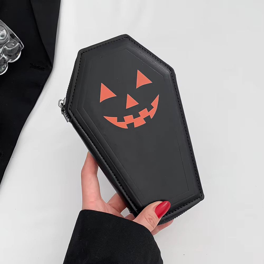 Japanese Brand Coffin Shaped Dark Halloween Pumpkin Wallet Size ONE SIZE - 5 Thumbnail
