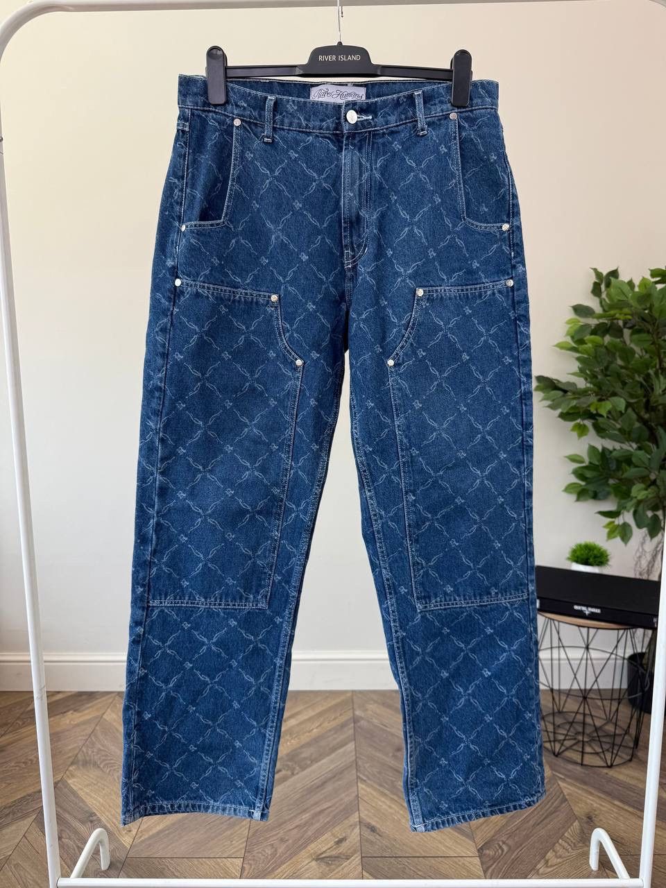 Designer Vintage Rare Humans Lasered Monogram Denim Pants Size US 33 - 4 Thumbnail