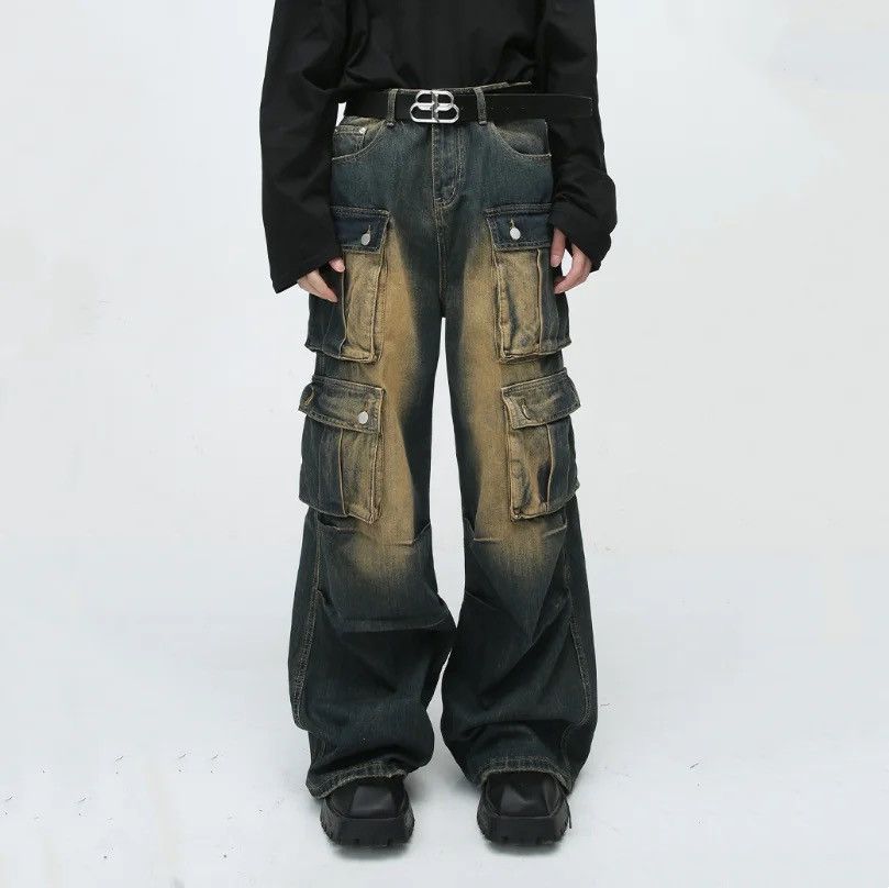 Japanese Brand × Jean Retro washed distressed workwear loose wide leg jeans Size US 32 / EU 48 - 5 Thumbnail