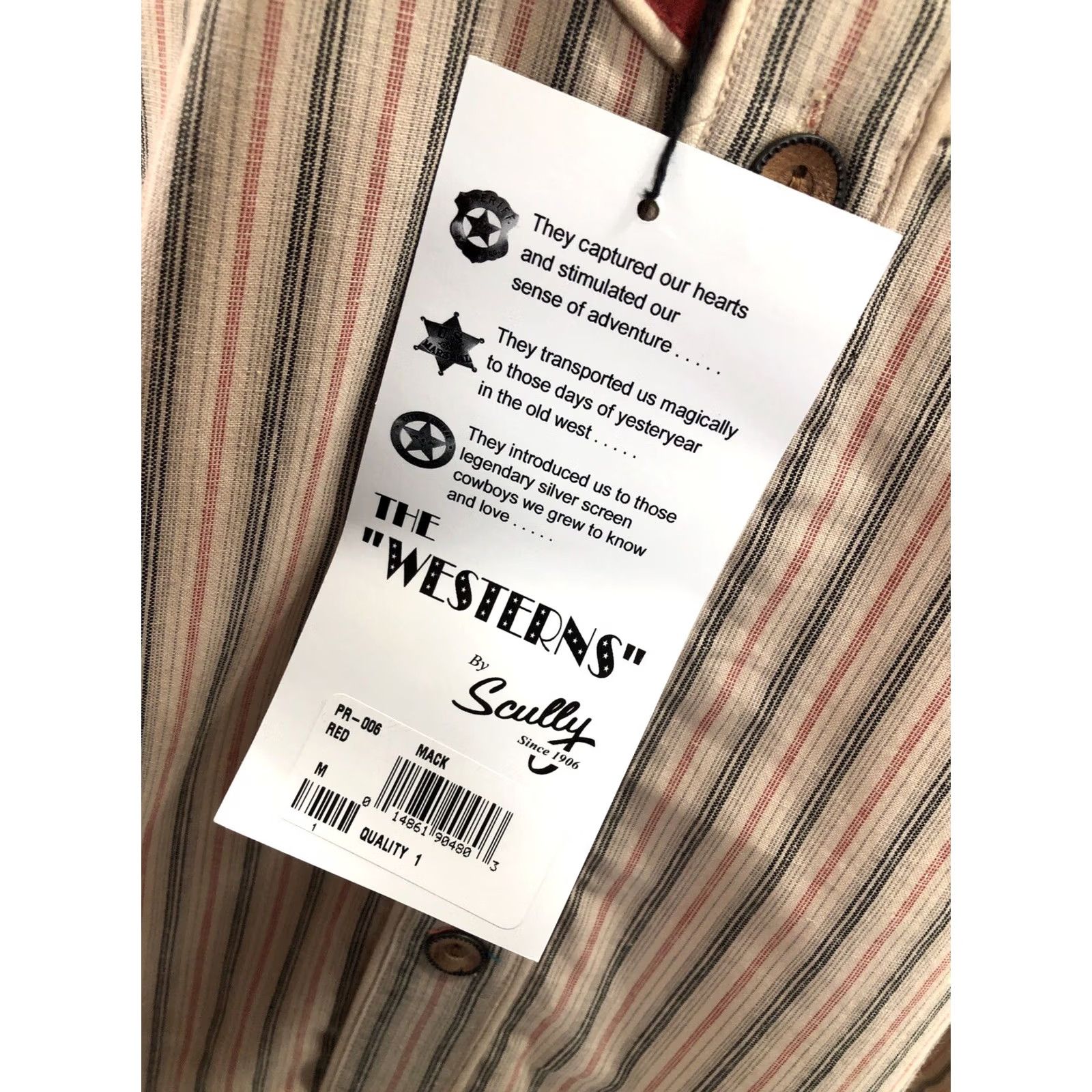 Scully Scully Shirt Men M Striped Western Vintage NEW w TAG Button-Up Long Sleeve Red Black Tan 90s/Mack Collection JC2) Size US M / EU 48-50 / 2 - 4 Thumbnail
