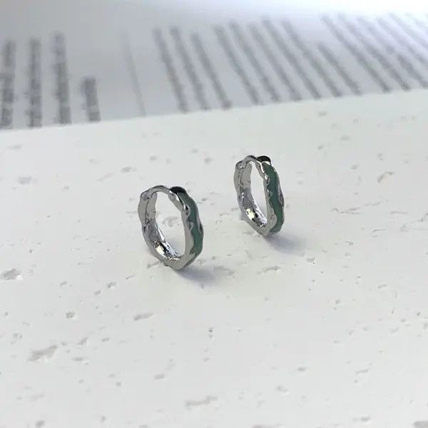 Other 925 Silver Plated Green Ripple Hoop Earrings for Men Women Size ONE SIZE - 1 Thumbnail