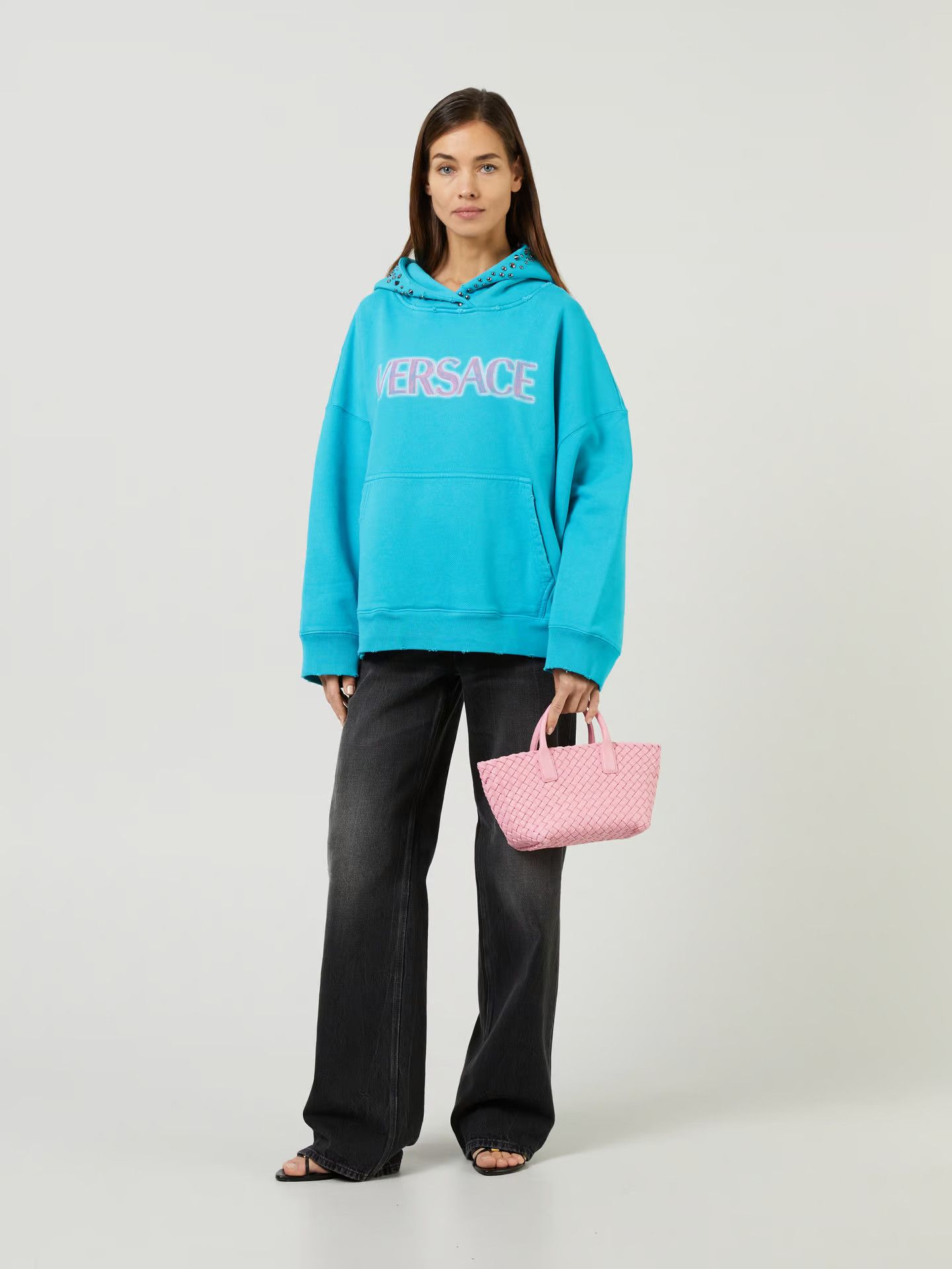 Versace o1y0226 Logo Hoodie in Turquoise Size XS / US 0-2 / IT 36-38 - 5 Thumbnail