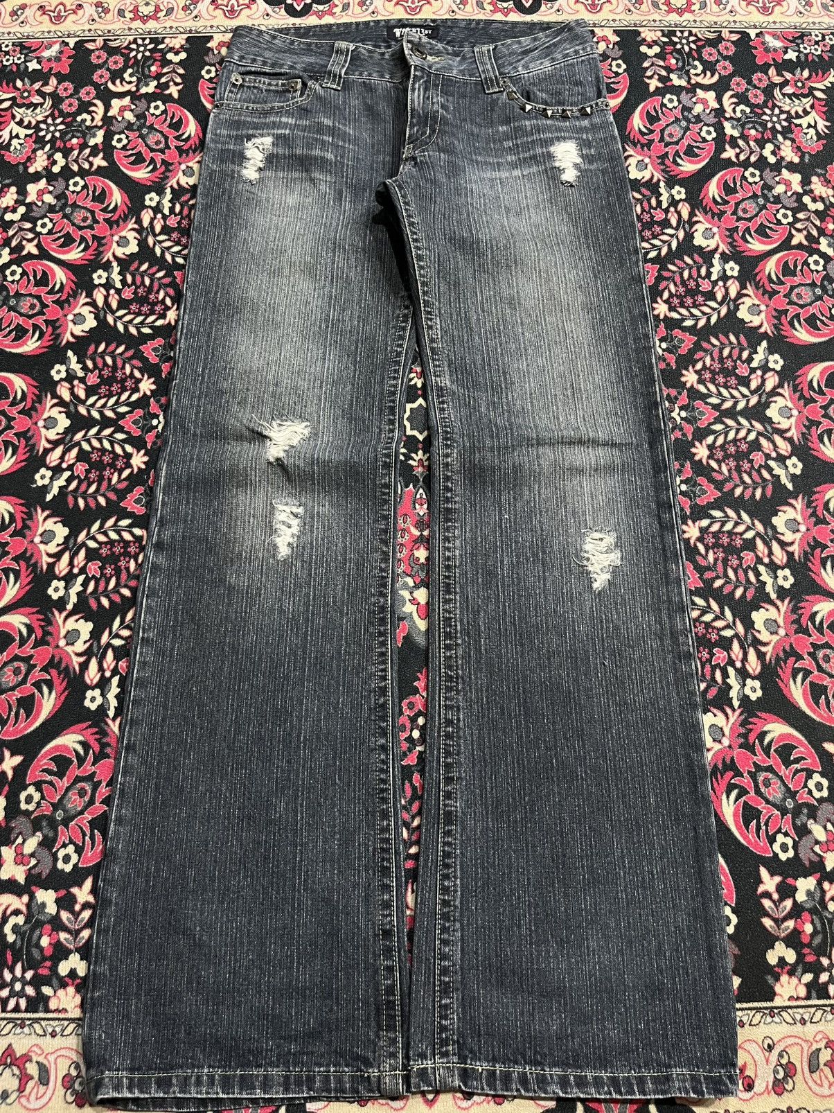 Japanese Brand Japanese Brand Wavelist Dark Washed Distressed Studded Jeans Size US 32 / EU 48 - 1 Thumbnail