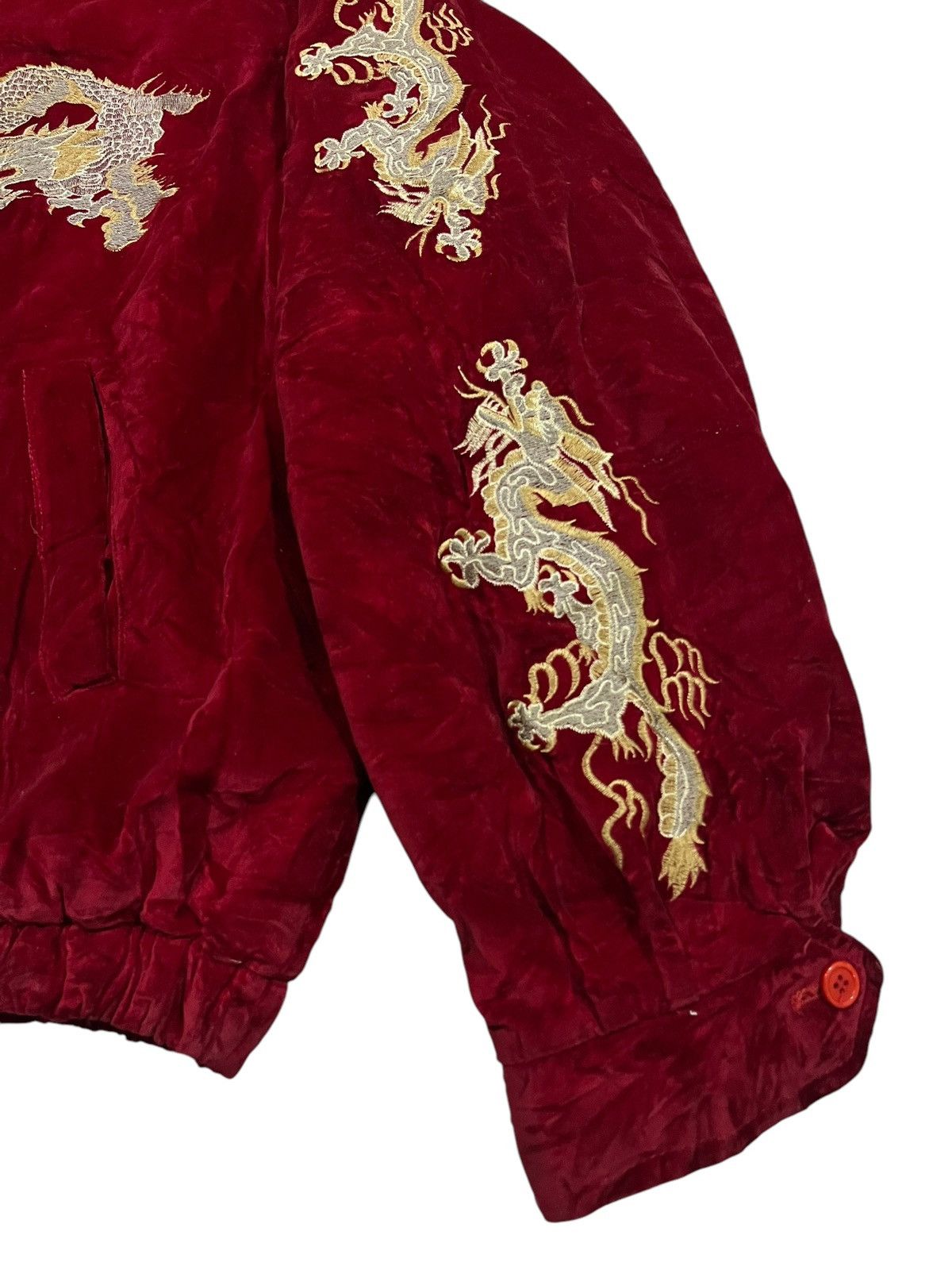 Japanese Brand 🇯🇵 VINTAGE DRAGON TOUR SUKAJAN JAPAN RED VELVET BOMBER JACKET Size US L / EU 52-54 / 3 - 6 Thumbnail