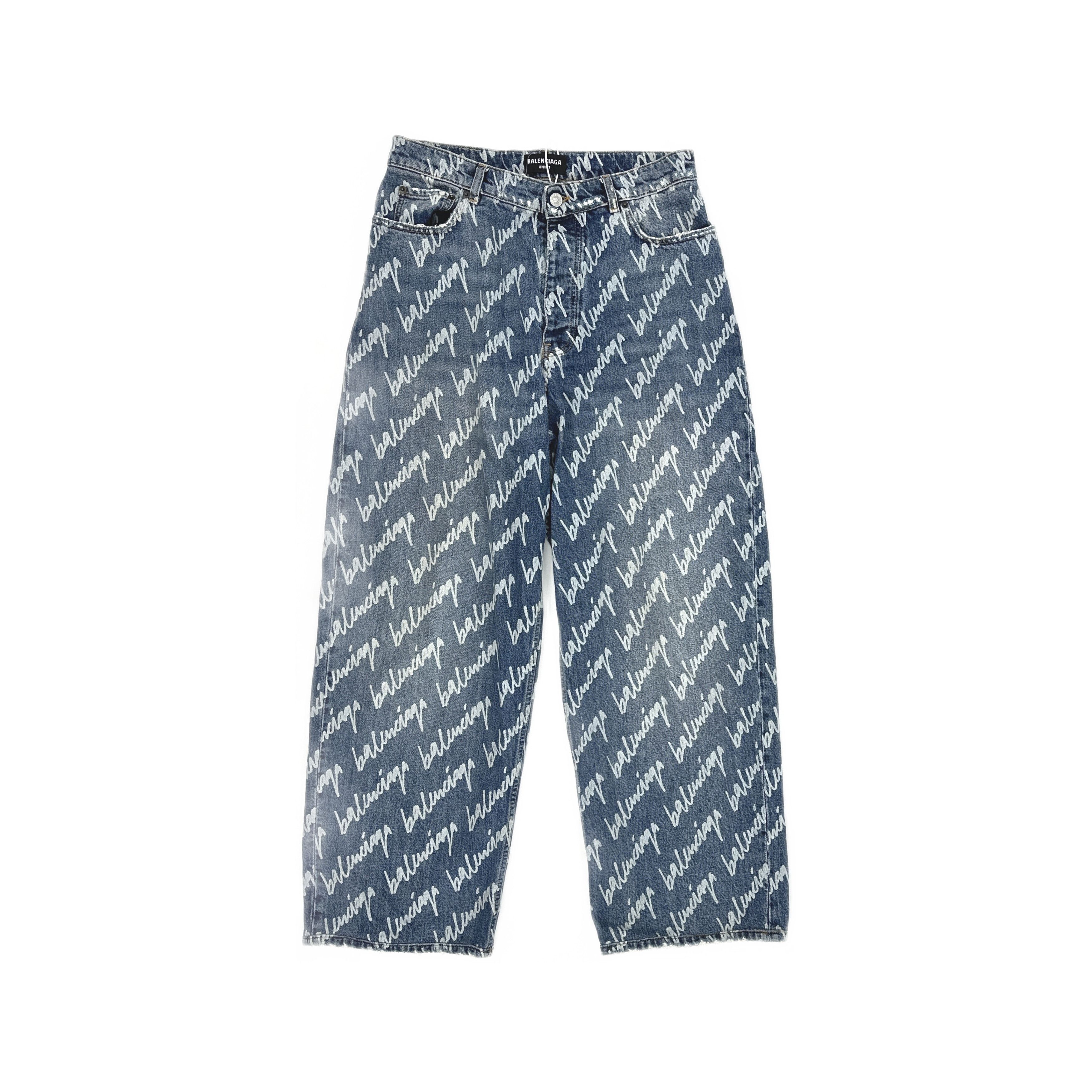 Balenciaga Balenciaga All-over Script Logo Denim Jeans Size S Size US 30 / EU 46 - 1 Thumbnail