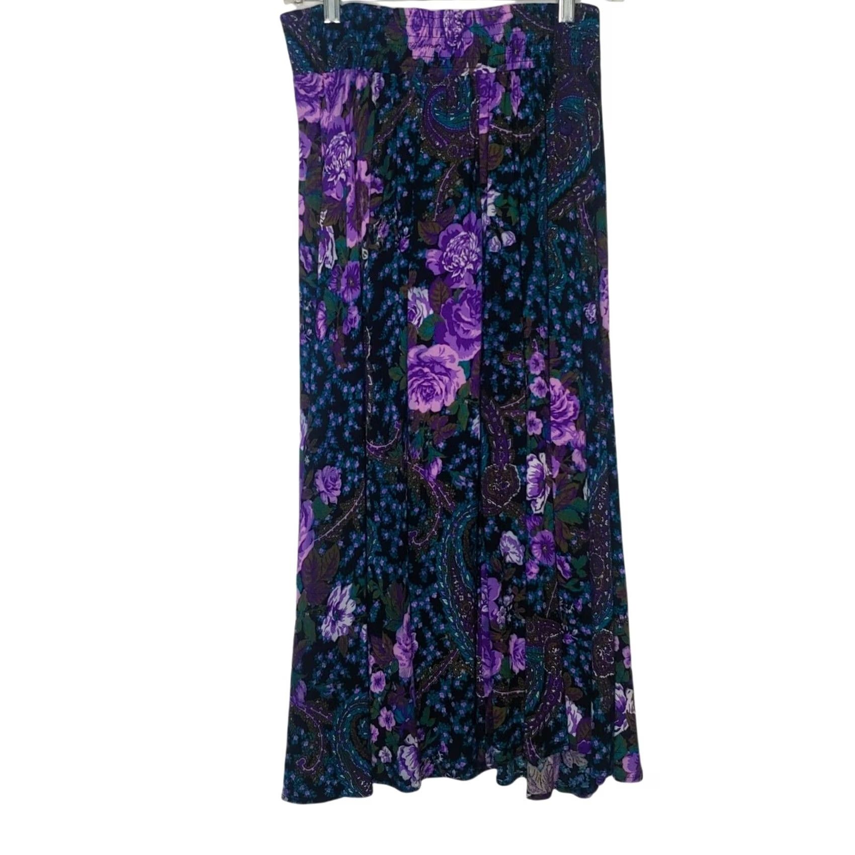 Vintage VINTAGE Karin Stevens Outfit Skirt Shirt Set Black Purple Floral Paisley Size 8 Womens Size M / US 6-8 / IT 42-44 - 4 Thumbnail