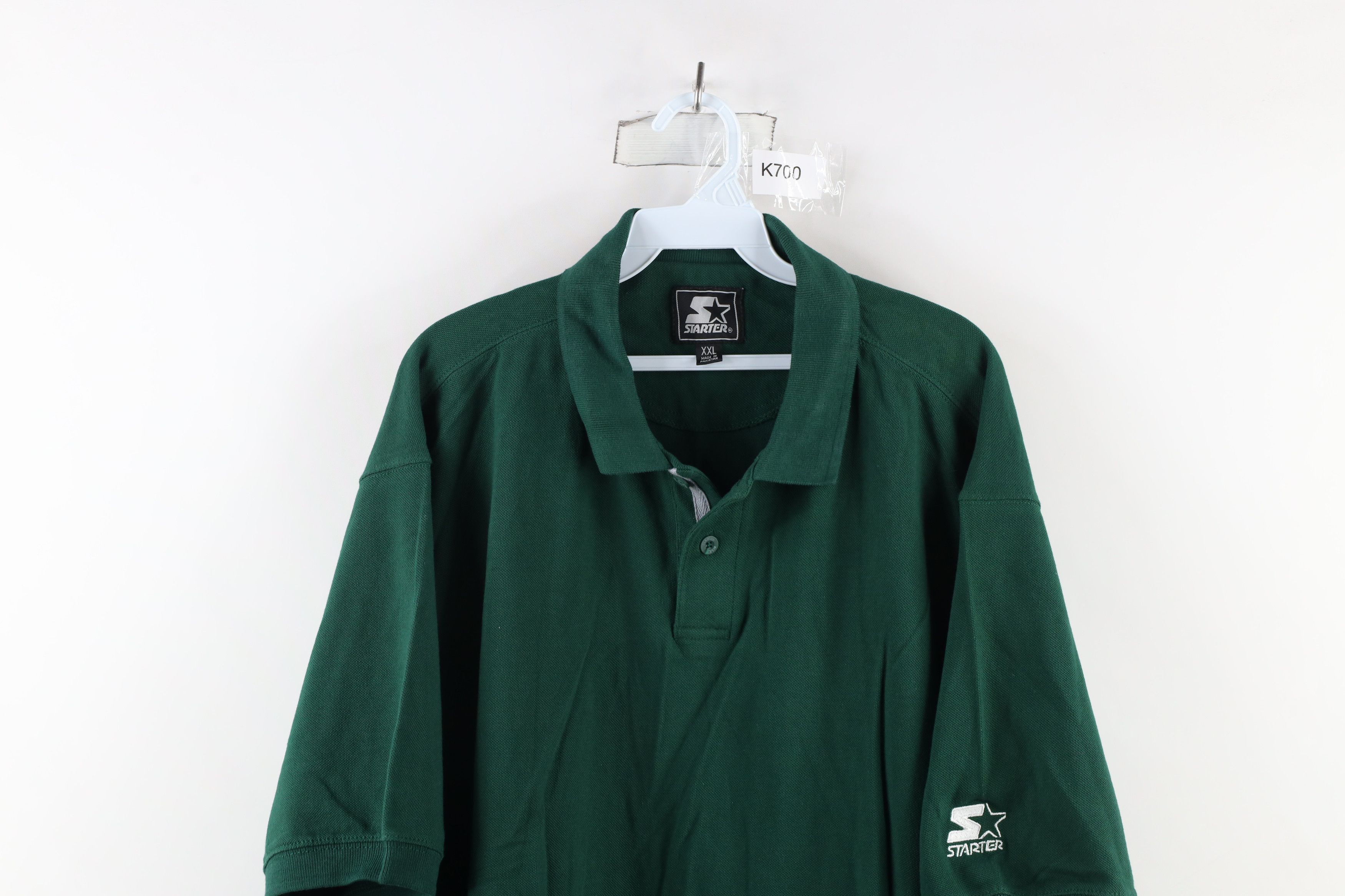 Starter × Vintage Vintage 90s Starter Out Blank Heavyweight Polo Shirt Green Size US XXL / EU 58 / 5 - 2 Thumbnail