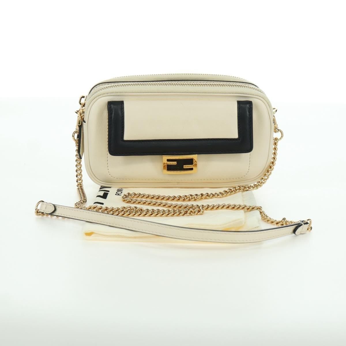 Fendi Fendi Leather Easy Baguette Chain Shoulder Bag Ivory Size ONE SIZE - 2 Thumbnail