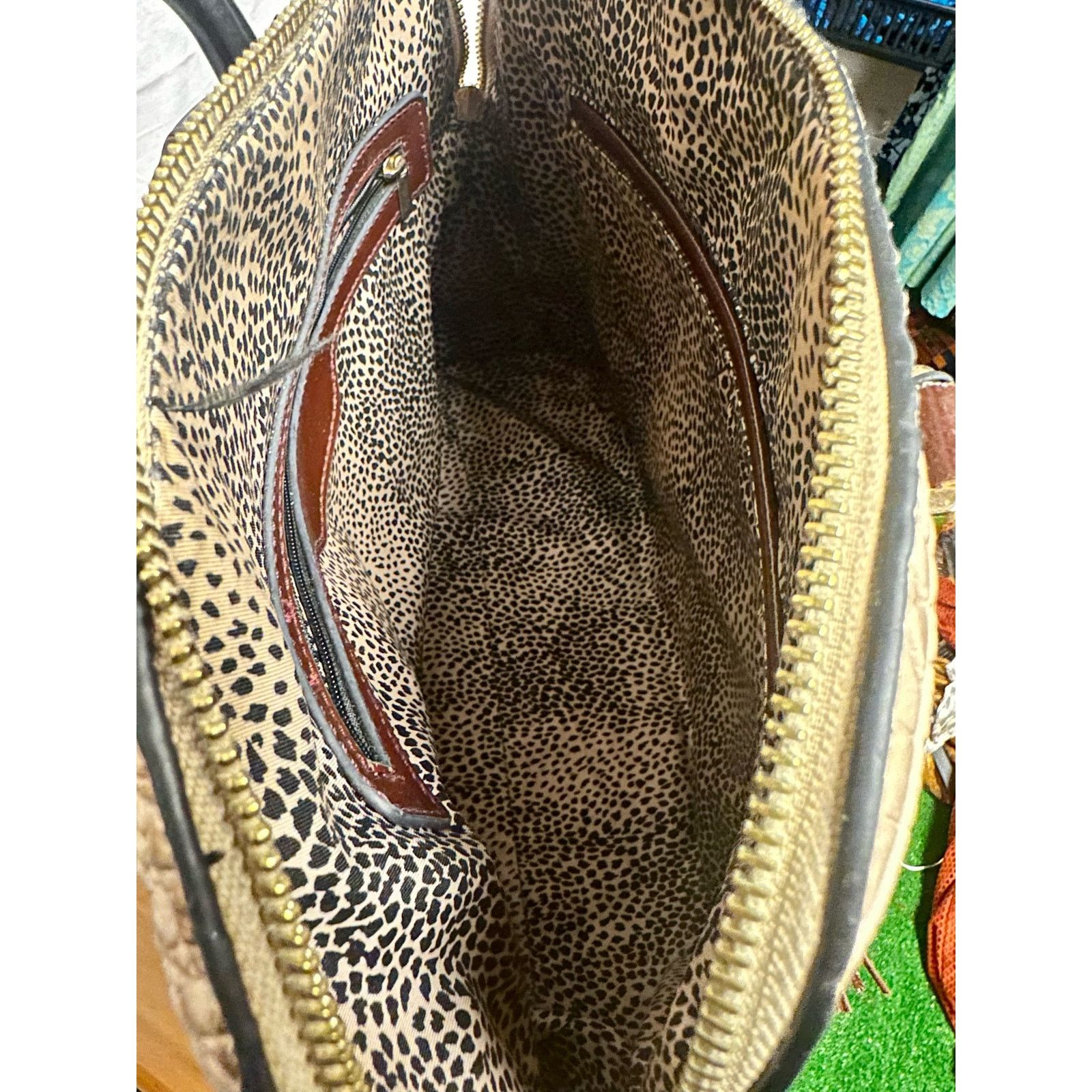 Handmade Beige & orange leather crocodile print handbag brown tassel Size ONE SIZE - 4 Thumbnail