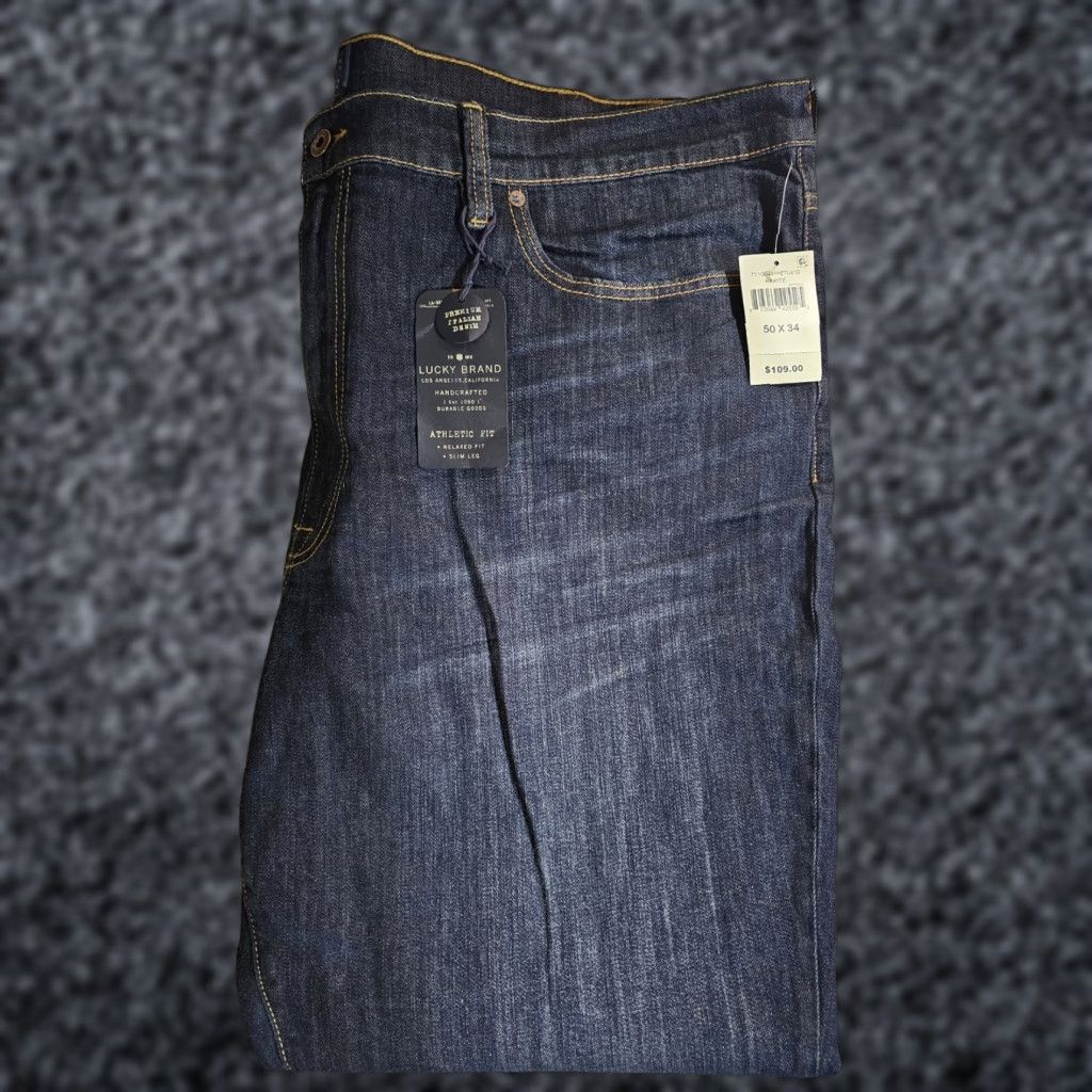 Lucky Brand NWT Lucky Brand Jeans Athletic Fit Denim 2-Way Stretch Jeans Men's Sz 50x34 Regular Mid Rise Blue 5-Pocket NWT Mens Jeans USA College Vintage: No? Size US 34 / EU 50 - 1 Thumbnail