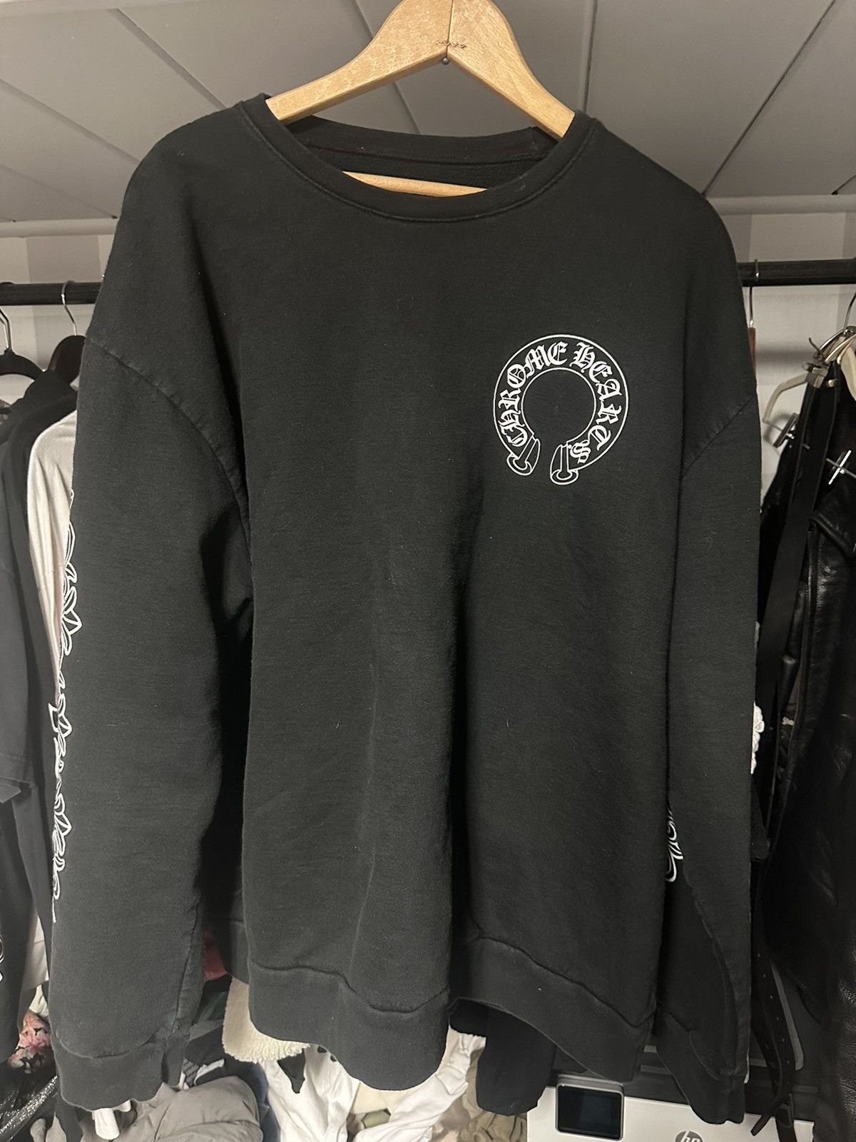 image of Chrome Hearts Horseshoe Crewneck in Black, Men's (Size XL)