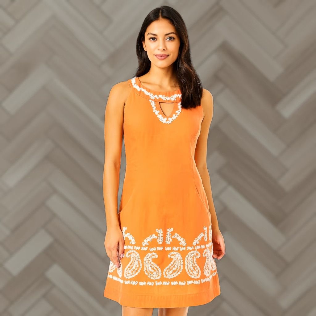 lilly pulitzer orange dress Mikayla Linen Midi Above the knee Shaley Tunic Dress - Sunset