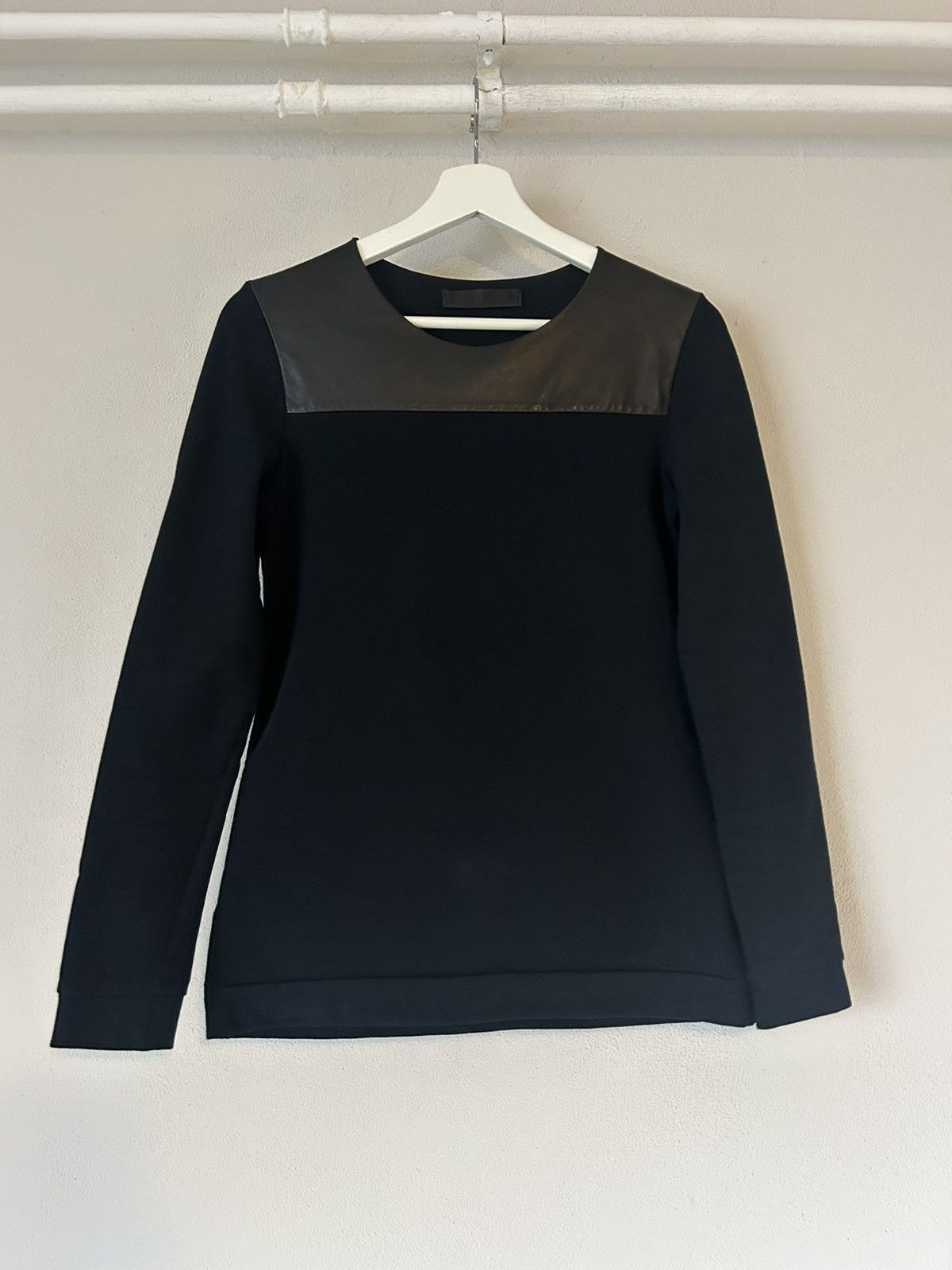 Prada Prada Leather-Trimmed Black Sweatshirt - Size S Size S / US 4 / IT 40 - 1 Thumbnail